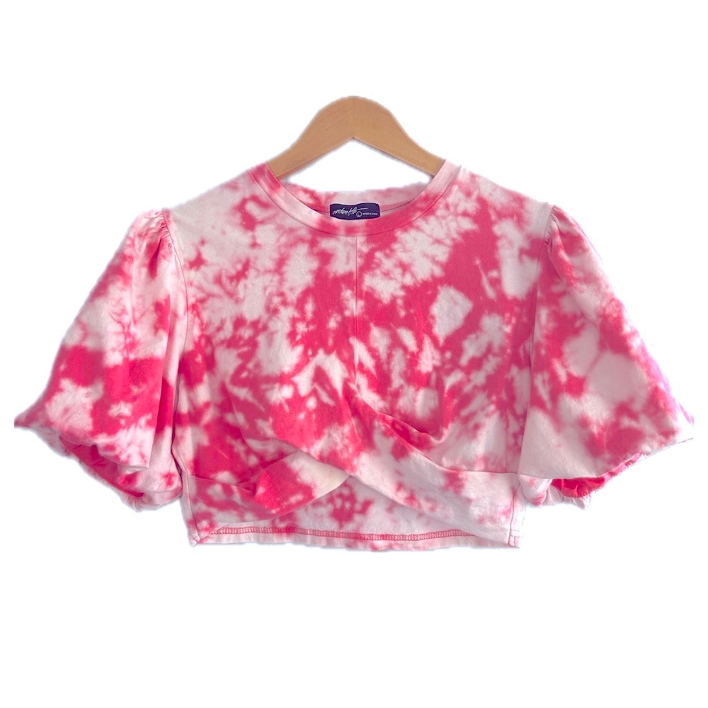 Hand Dyed Upcycled Cropped Pink and White Blouse